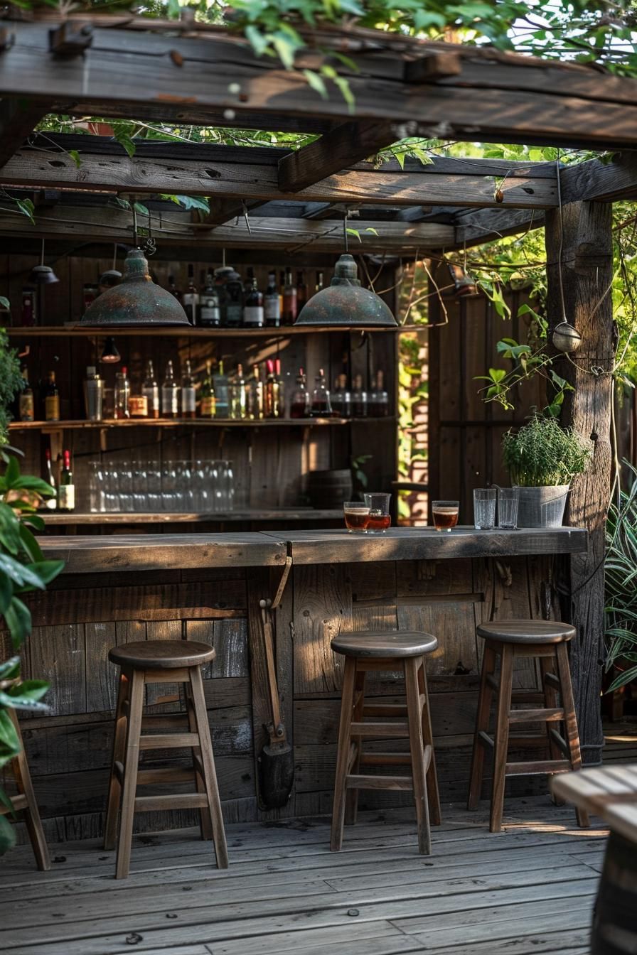 13. Rustic Wooden Bar and Stool Sets