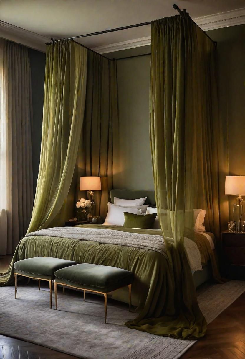 10. Romantic Olive Green Bedroom with Sheer Drapes - photo 2