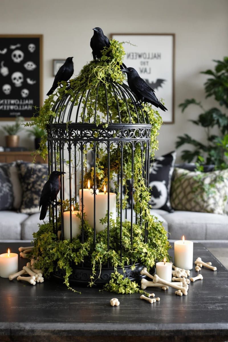 19. Raven and Moss Birdcage Centerpiece