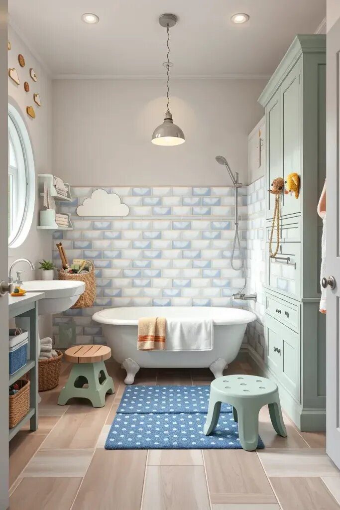 Playful Kids' Bathrooms In Sage And Blue - photo 2