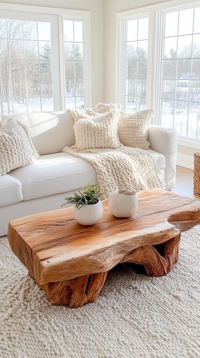 8. Woven throws over reclaimed wood furniture