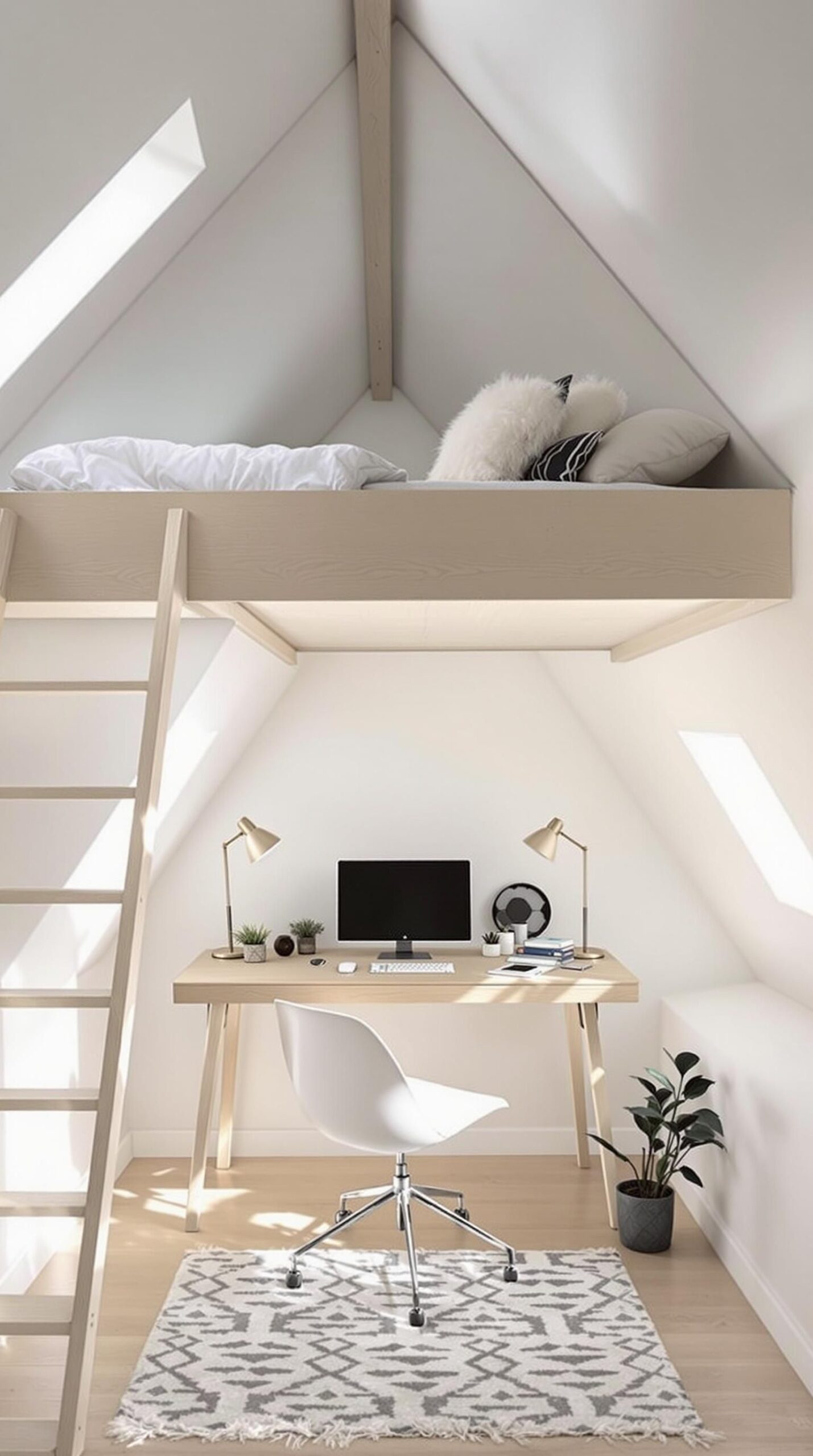 1. Lofted Bed With Desk Below