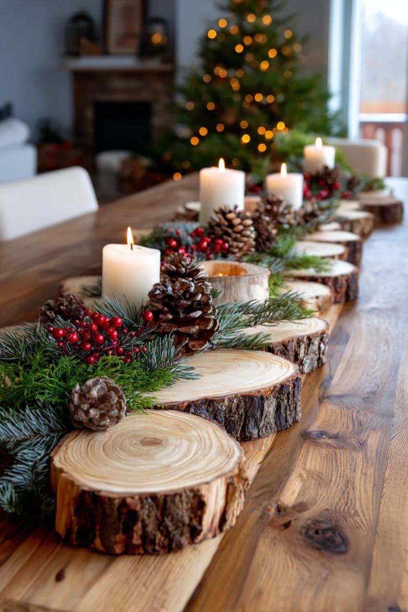 18. Log slice table runner centerpiece