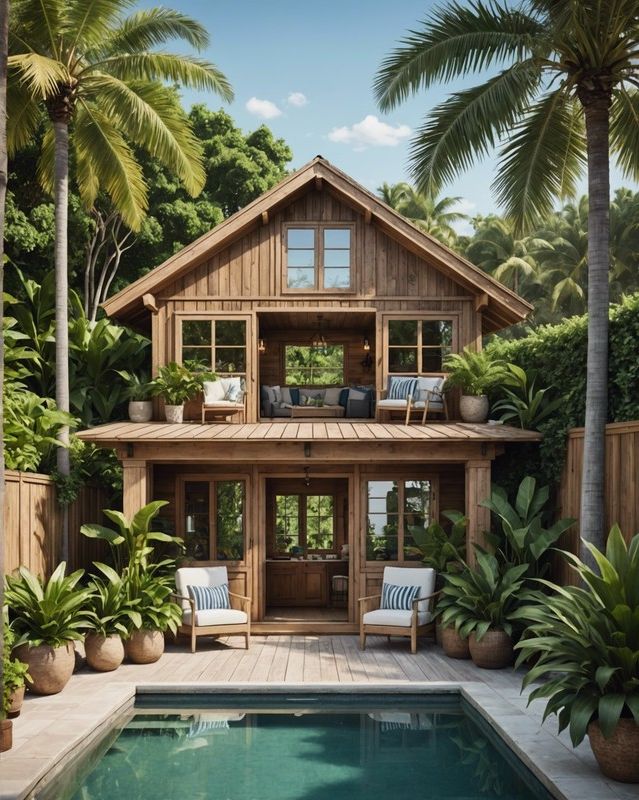 Coastal Pool House Finished with Shiplap Siding