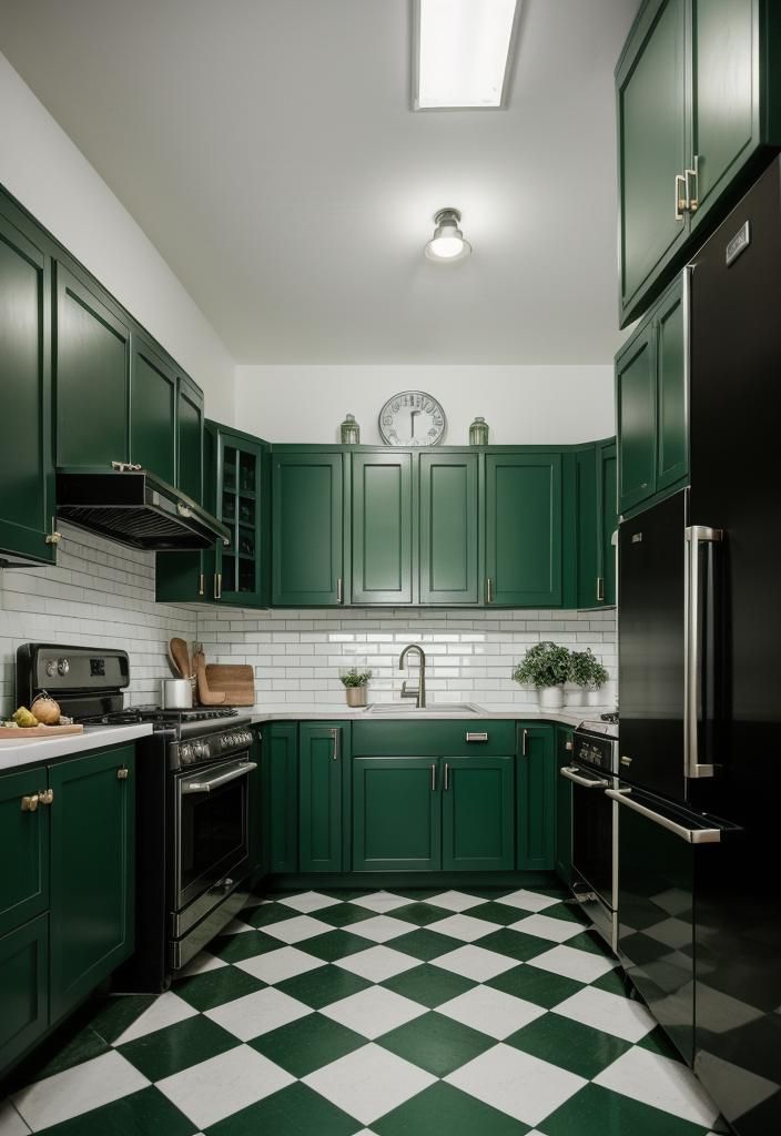 5. Retro Forest Green Kitchen Style
