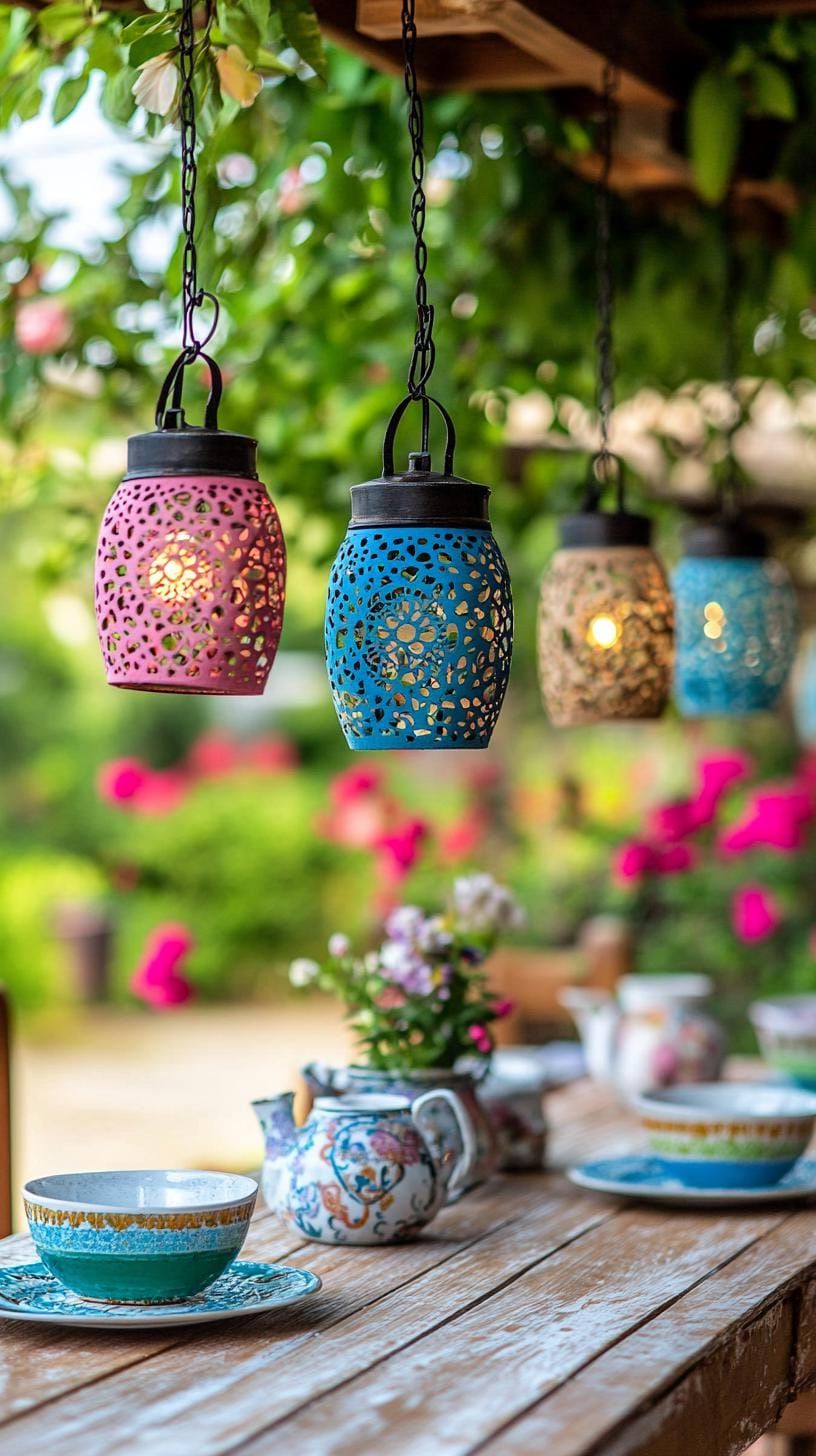 26. Cheerful Lanterns Lighting the Garden Table