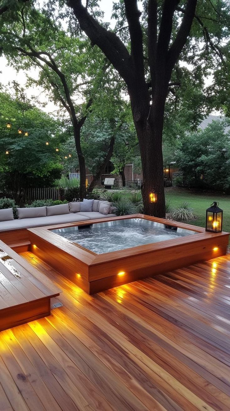 1. Hot tub deck with built-in seating and lighting - photo 3
