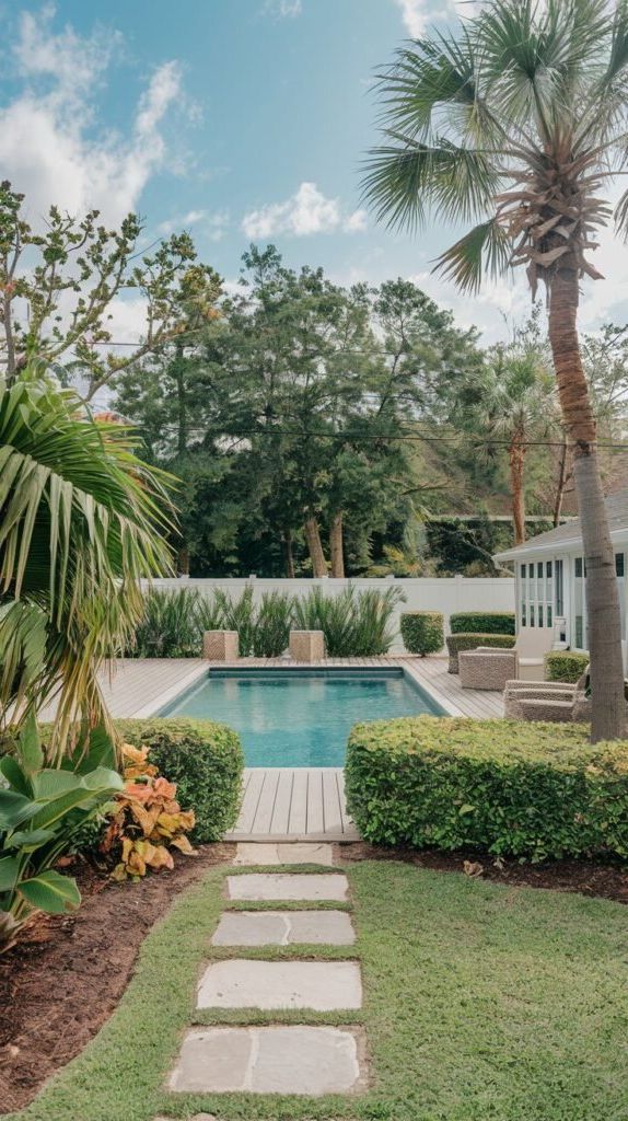 6. Rectangular Pool Paired With Deck and Stepping Stones