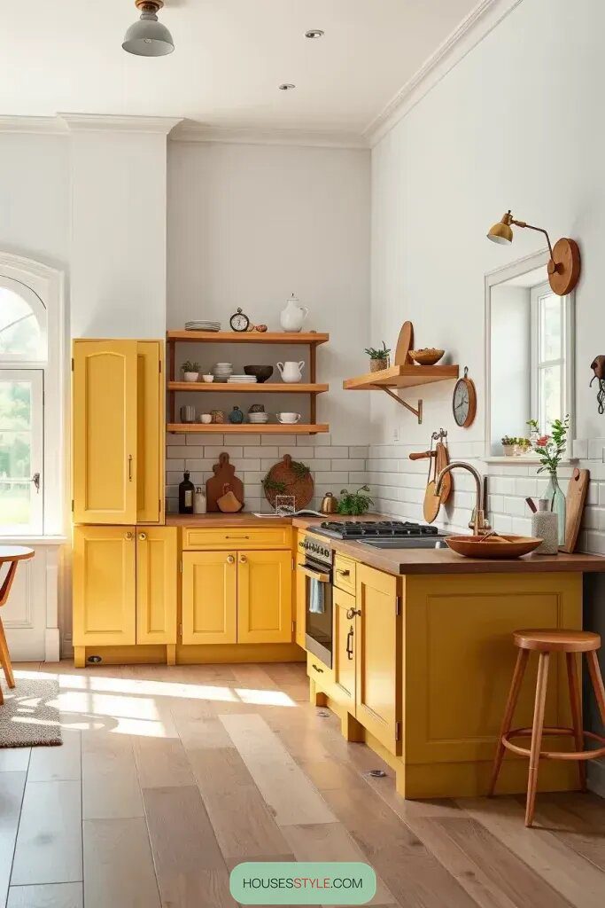 Pairing Yellow Cabinets With Natural Wood