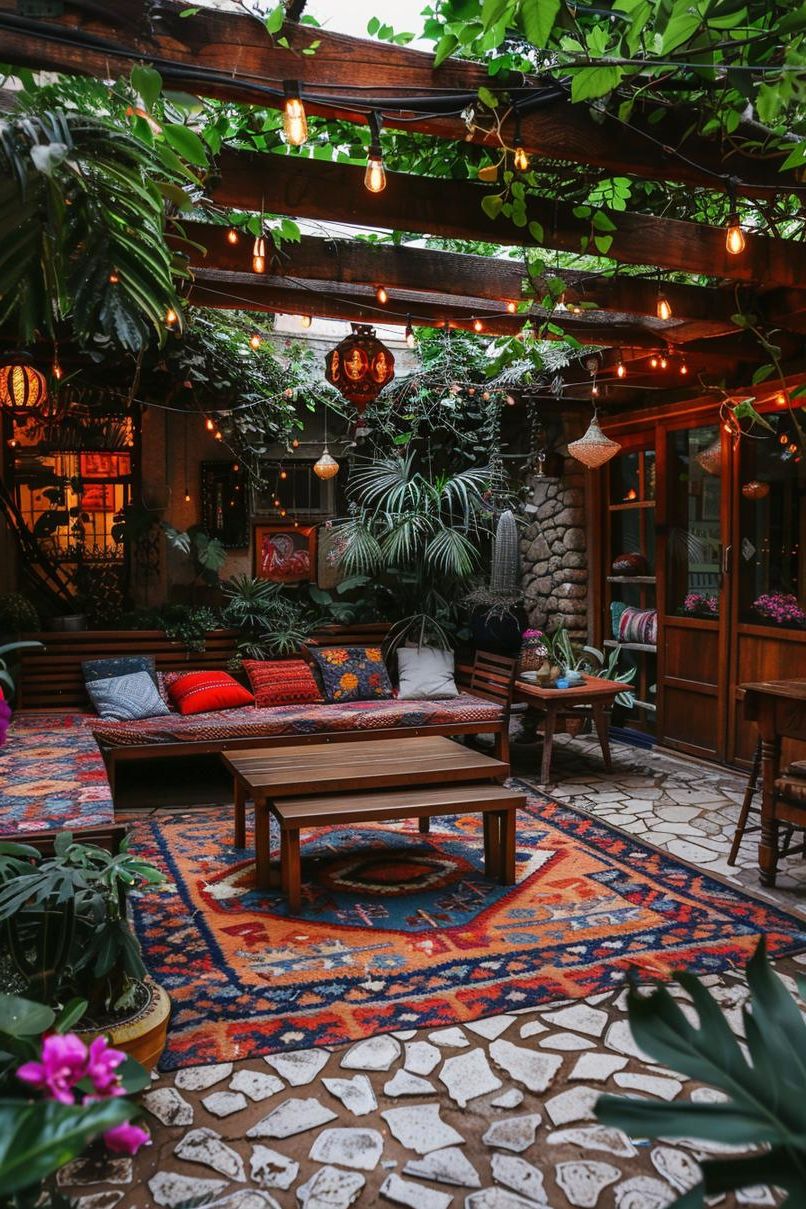1. Boho Chic Concrete Patio Ideas