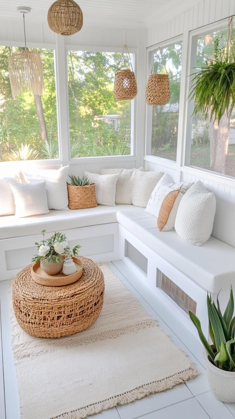21. Storage Benches and Woven Details on a Porch - photo 3