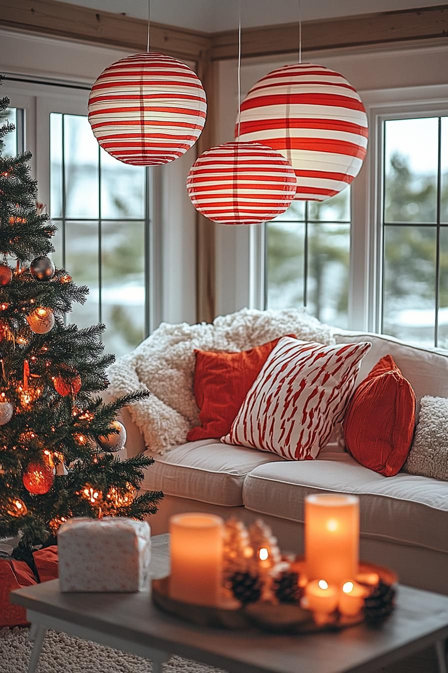 13. Striped Lantern Decor for the Holidays - photo 3