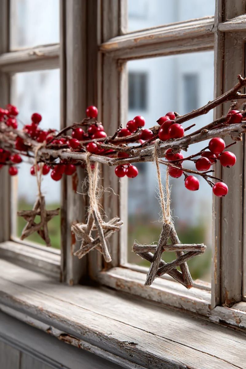 26. Twig star garland with red berries for windows - photo 2