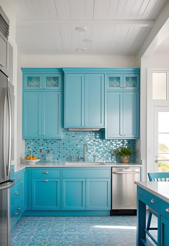 7. Beachy Blue Kitchen Cabinets
