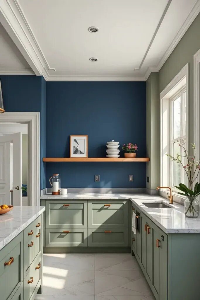Color Blocking a Kitchen with Sage and Blue