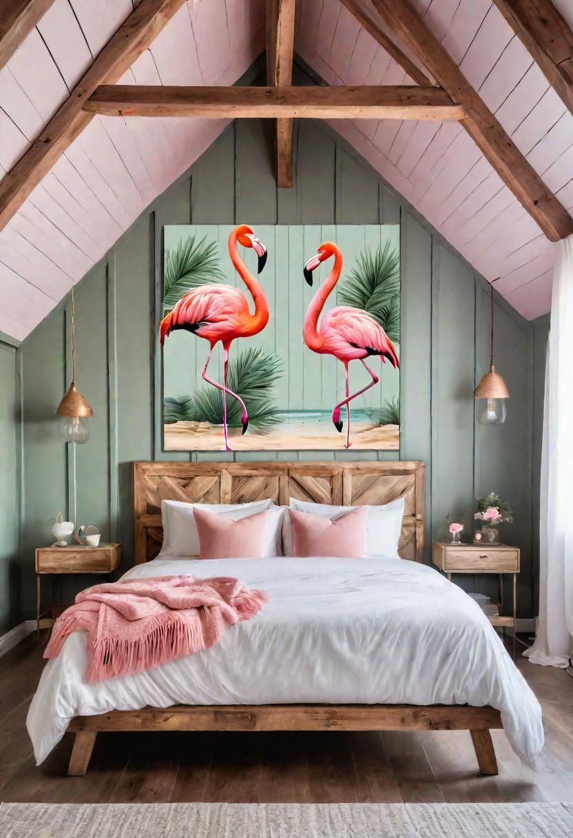 3. Flamingo Decals on Sage Walls