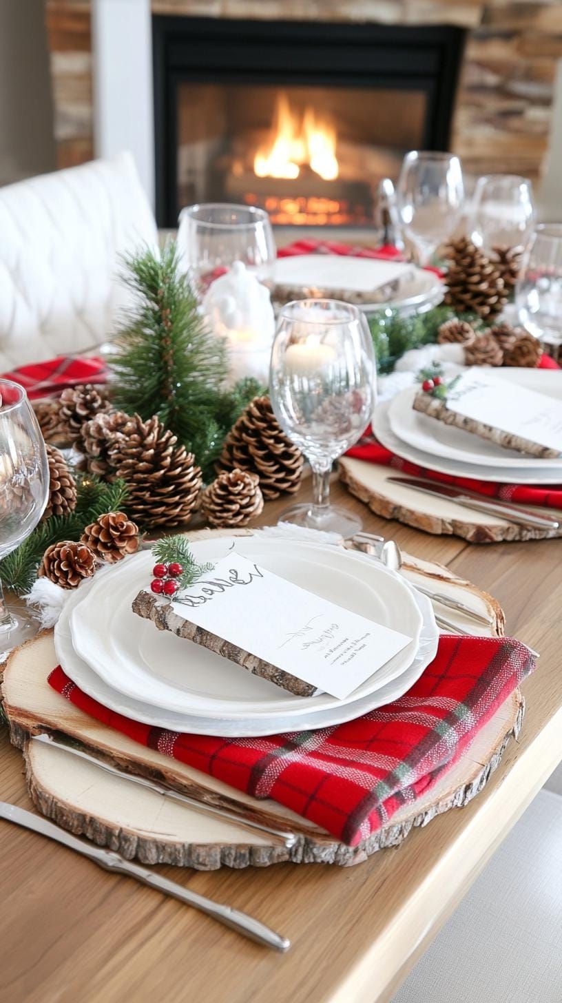 17. Cabin-Inspired Table with Birch Bark and Pine Cones - photo 3