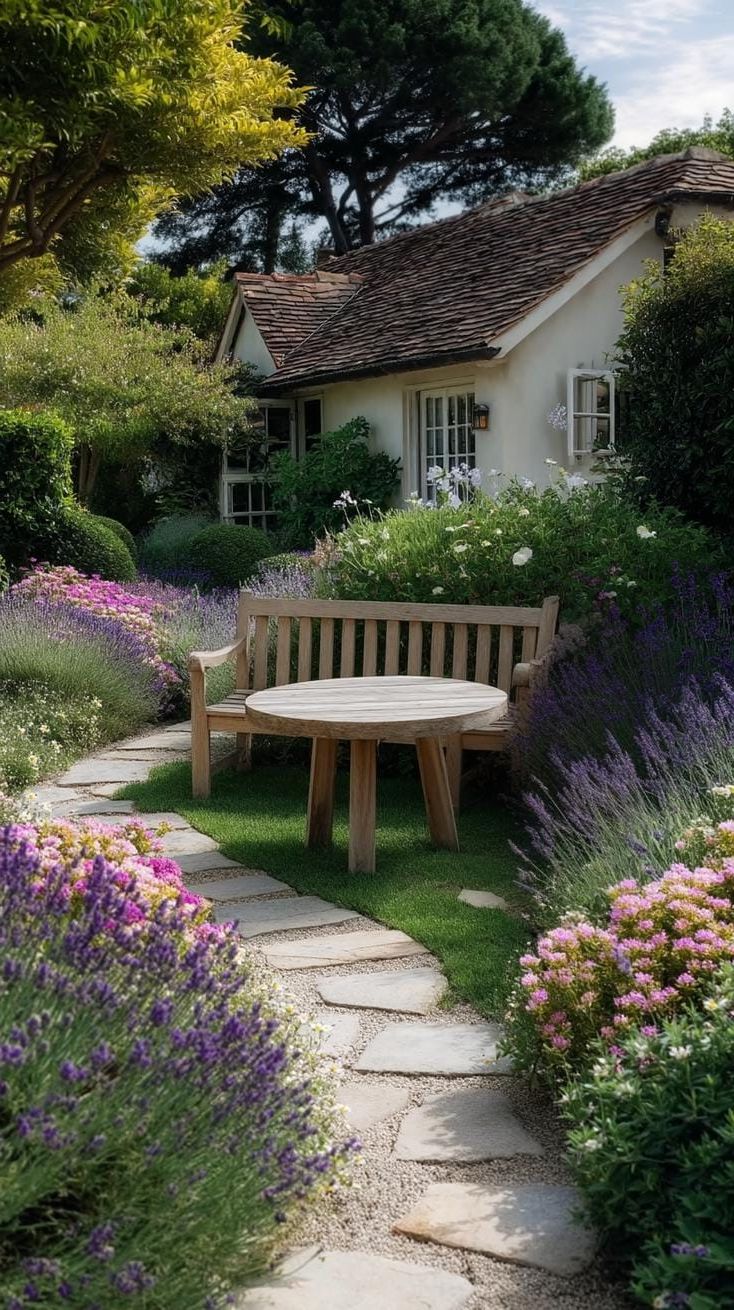 4. A Garden Bench Tucked in Lavender