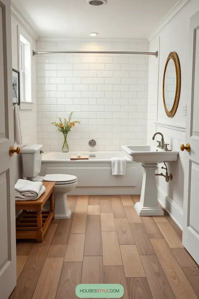Pairing White Fixtures With Wood Tile