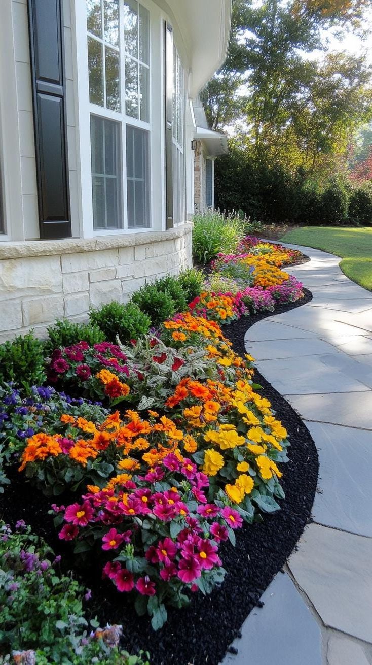 19. Modern Flower Beds with Black Mulch