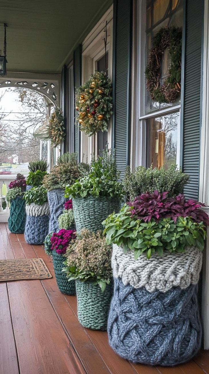 6. Recycled Wool Sweater Planters with Winter Greens - photo 2