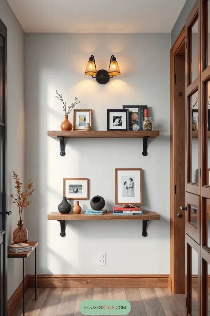 Floating Shelves Built from Reclaimed Wood