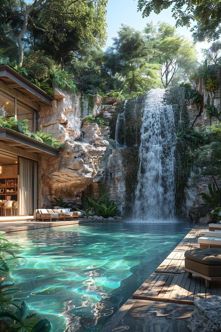 4. Tropical Stone Waterfall Pool Design - photo 3