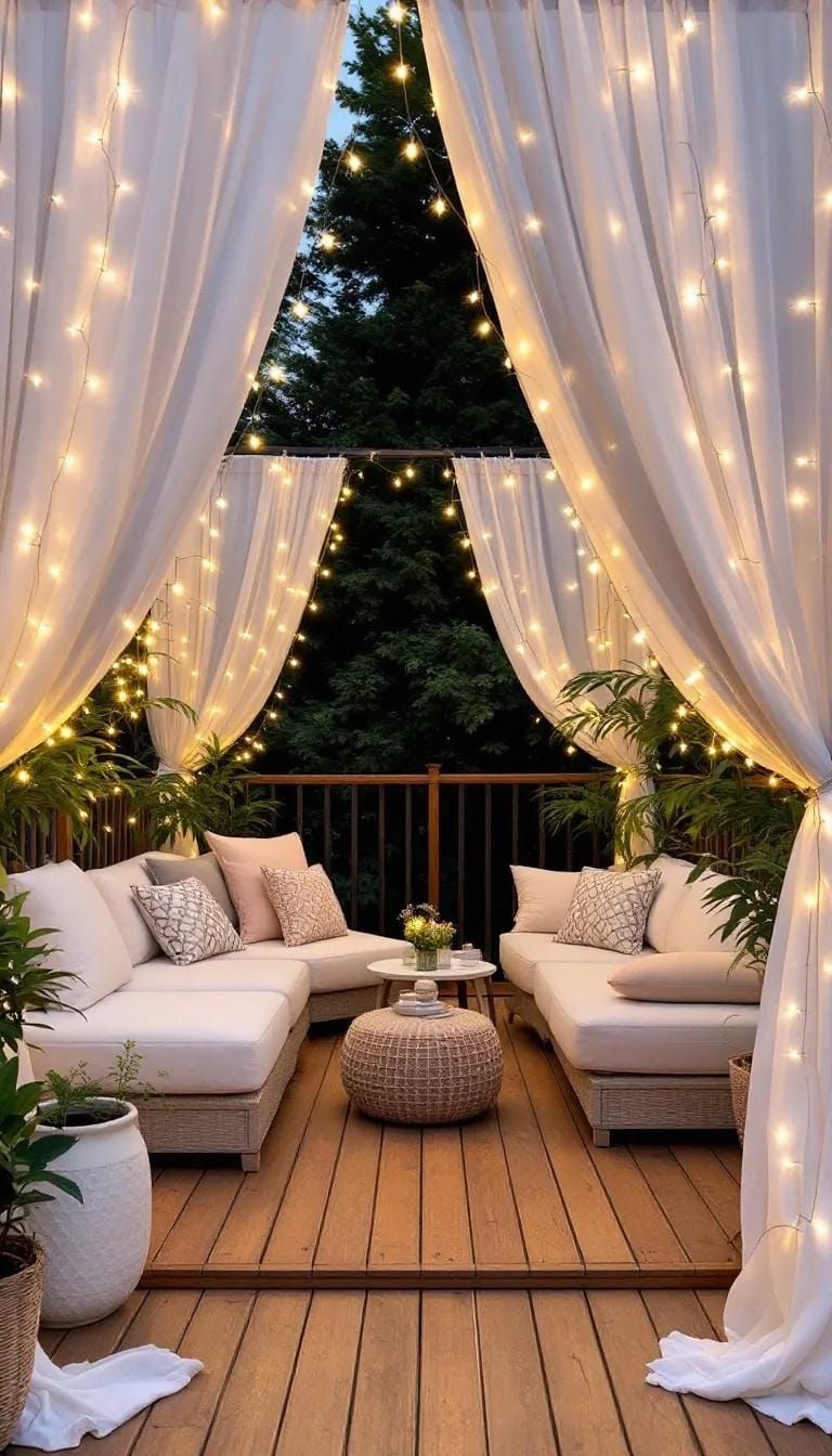 11. Deck with White Curtains and Fairy Lights