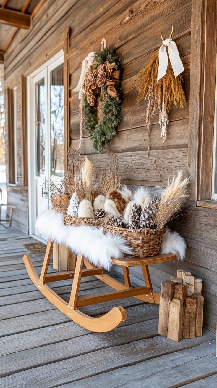 3. Vintage Sled Display with Faux Fur Accents