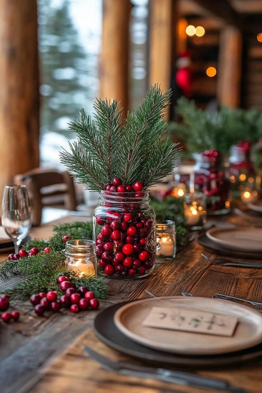 6. Mason Jar Christmas Table Centerpieces