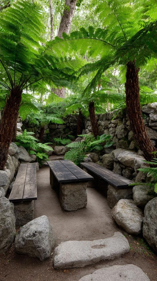 21. Wild ferns and stone benches in a quiet nature nook - photo 3