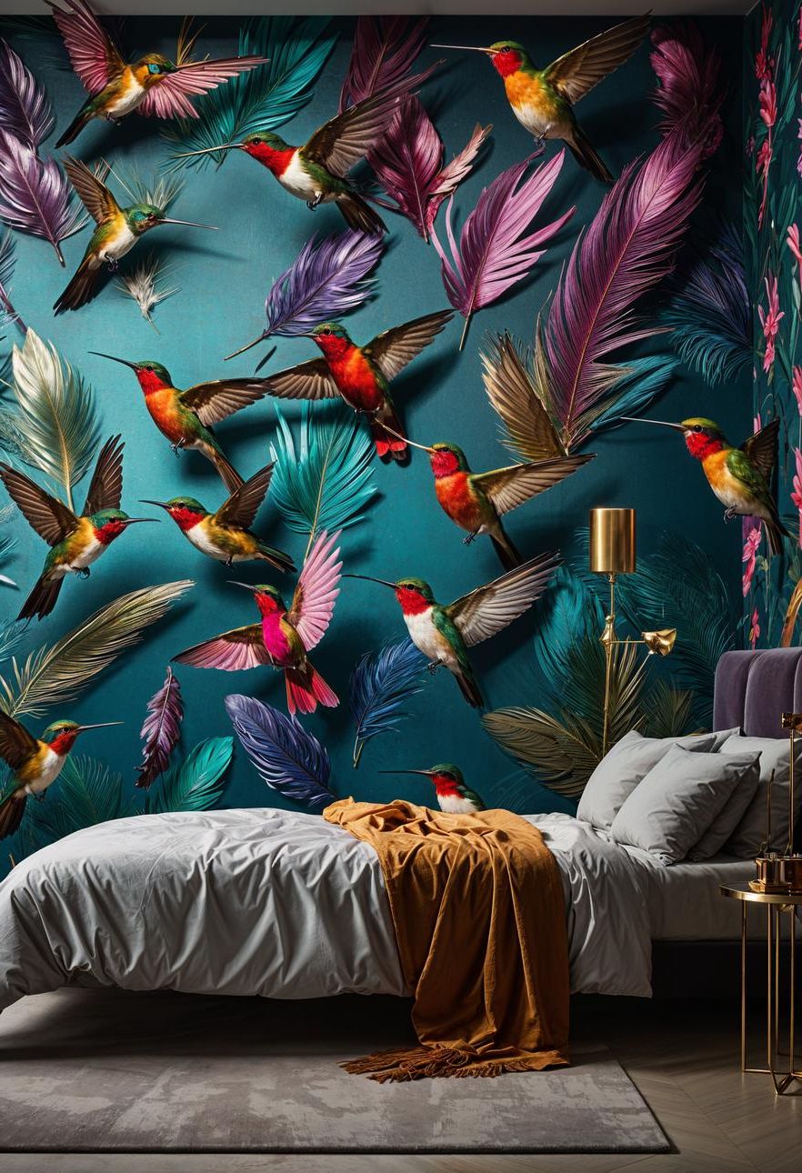 13. Hummingbird Feather Wallpaper with Iridescent Shine
