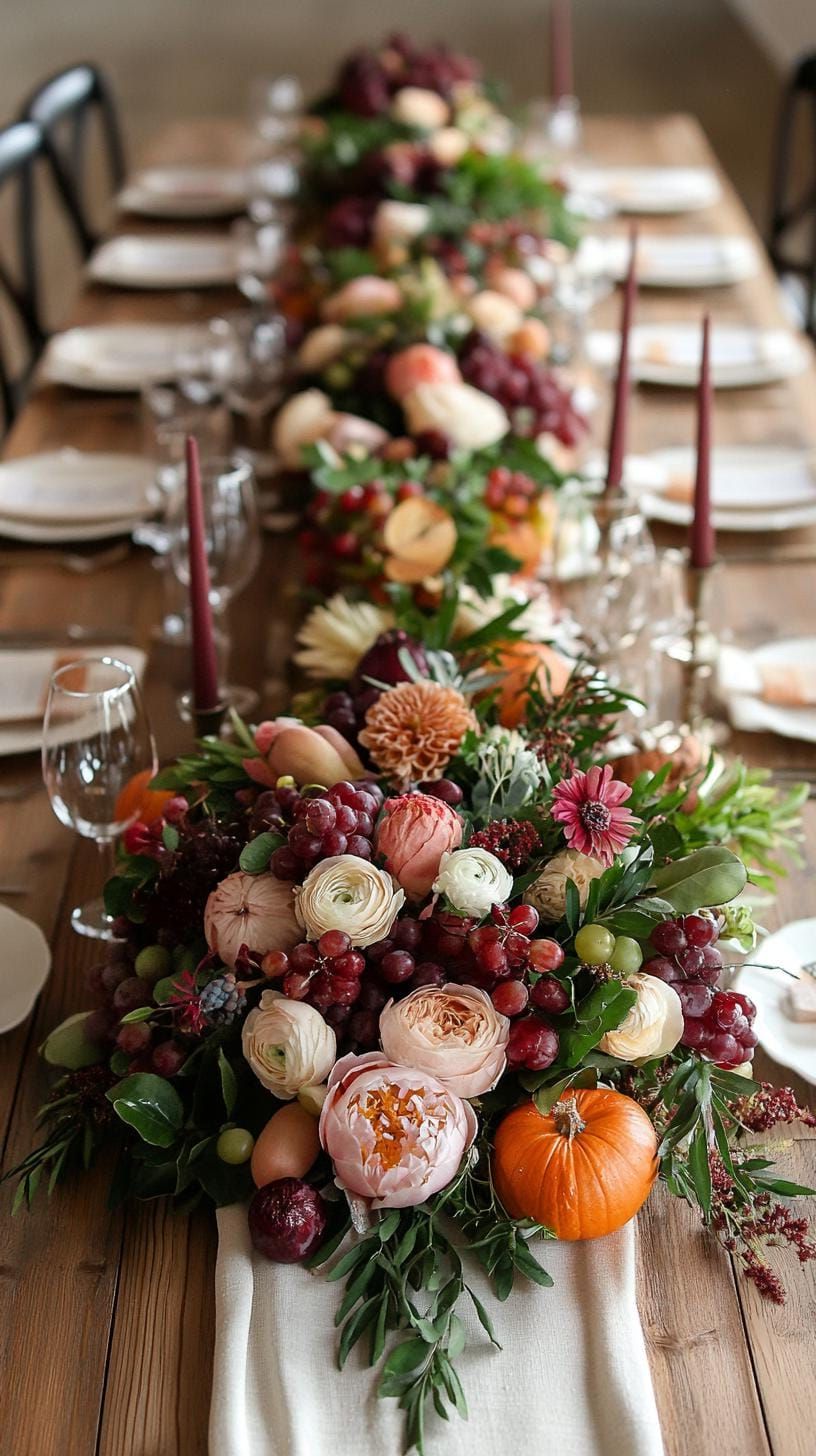 13. Wooden Table With Linen Runner and Scattered Botanicals - photo 3