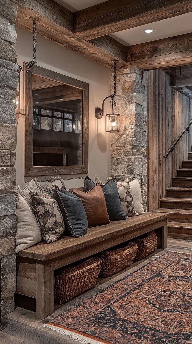 2. Barn-Style Entryway With Wooden Bench