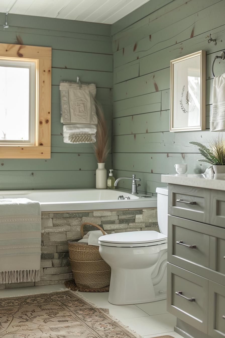15. Sage Green Shiplap Zen Bathroom