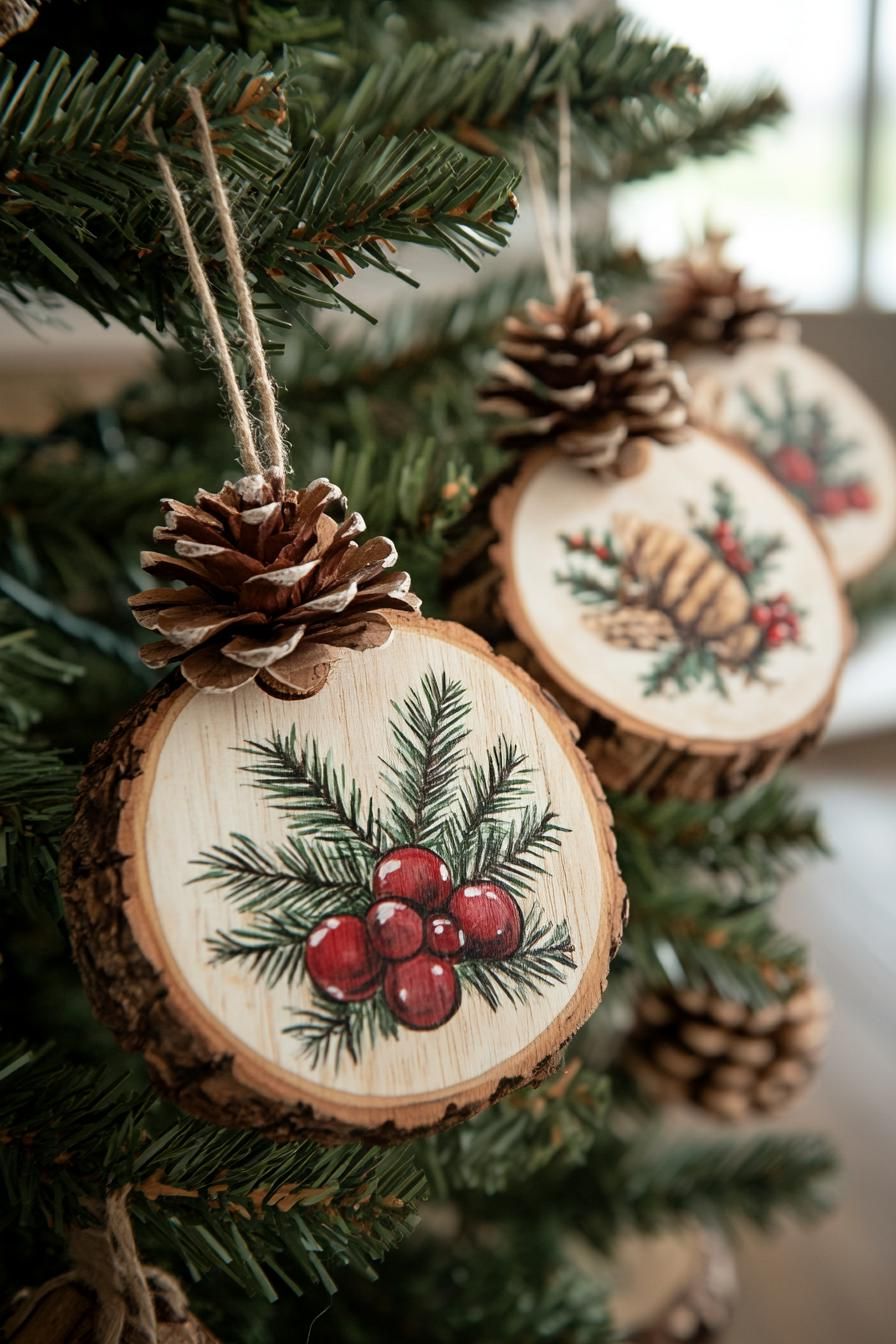 5. Rustic Hand-Painted Wood Ornaments - photo 3
