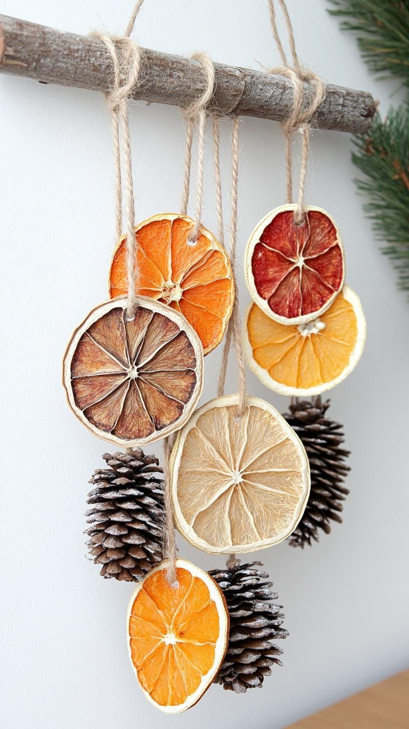 5. Dried citrus and pinecones on twine