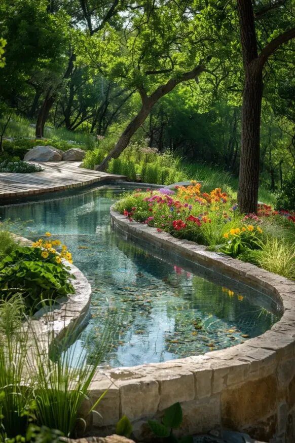 17. A Semi Inground Pool Surrounded by Quiet Nature