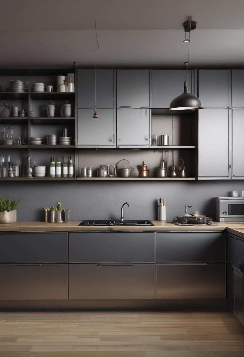 9. Industrial Metal Cabinets for a Modern Kitchen