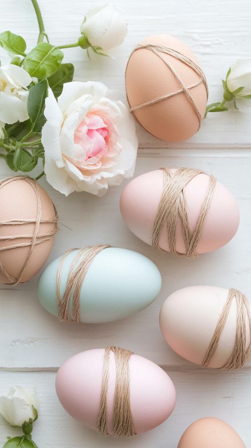 9. String-Wrapped Pastel Easter Eggs For DIY Decor