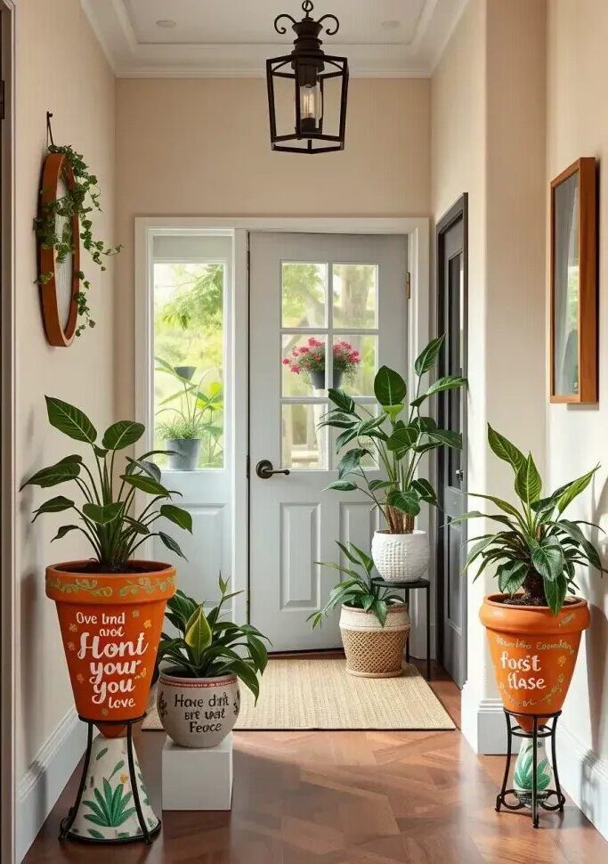 Welcoming Guests with Painted Planters and Pedestals