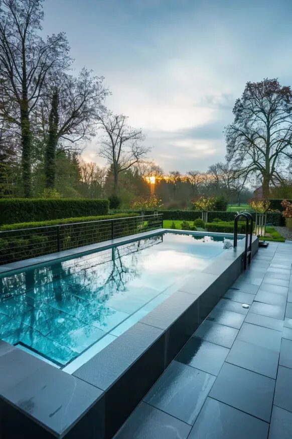 Modern Above Ground Pool with Dark Stone