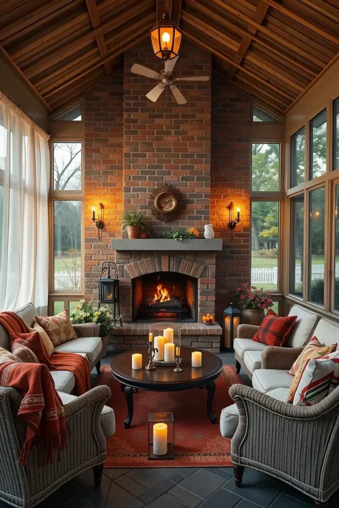 Screened Porches Built Around A Fireplace