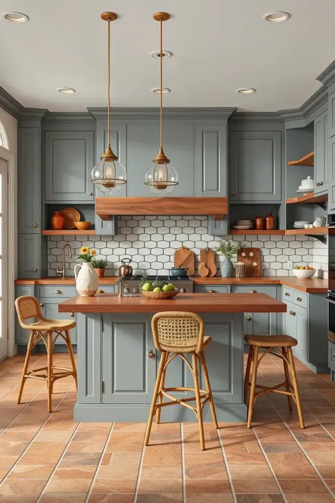 Warming Up Gray Cabinets with Wood Accents