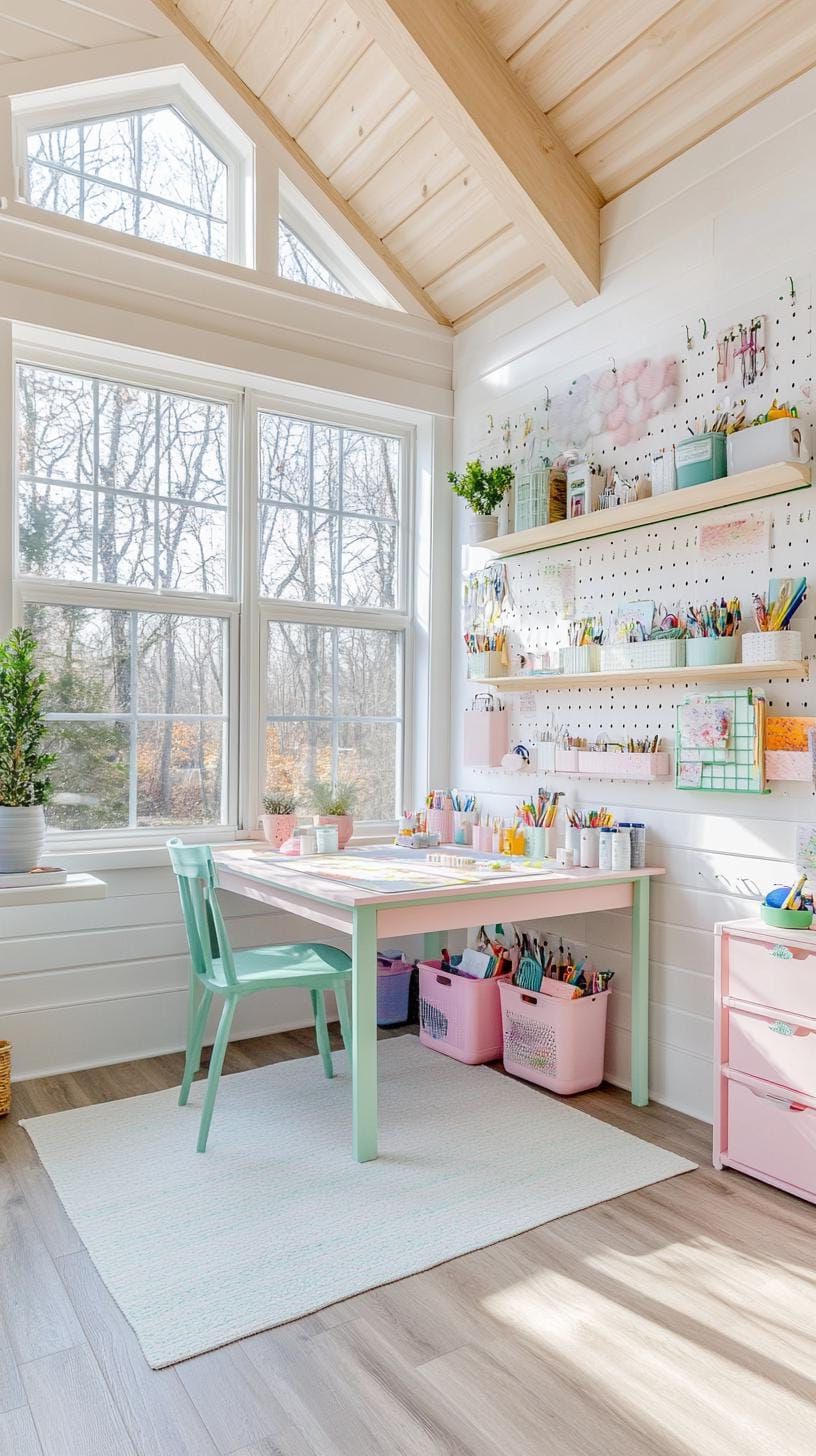2. Sunny Crafting Shed with Pastel Pegboard Storage - photo 2