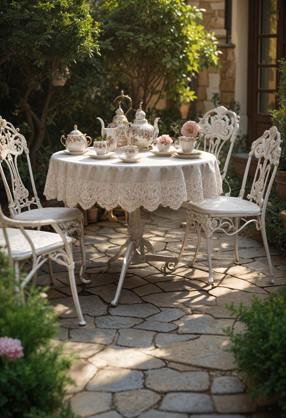 14. Vintage-Style Tea Party Patio Setup