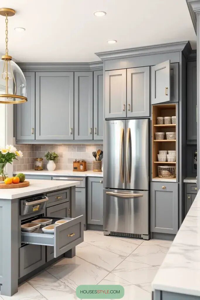 Smart Storage Ideas for Gray Built-in Cabinets
