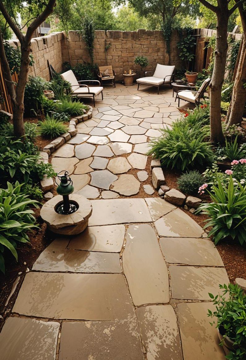 5. Bird-Friendly Flagstone Garden Retreat
