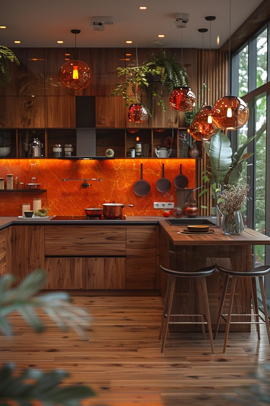 4. Retro Pendant Lights Over Islands