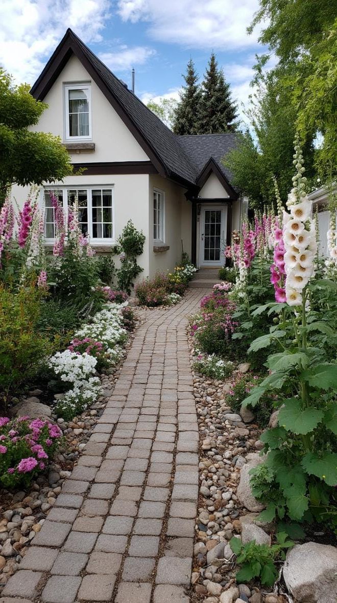 11. Tall Hollyhocks Along a Cobblestone Walk - photo 2
